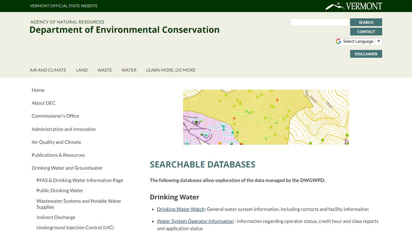 Searchable Databases | Department of Environmental Conservation - Vermont